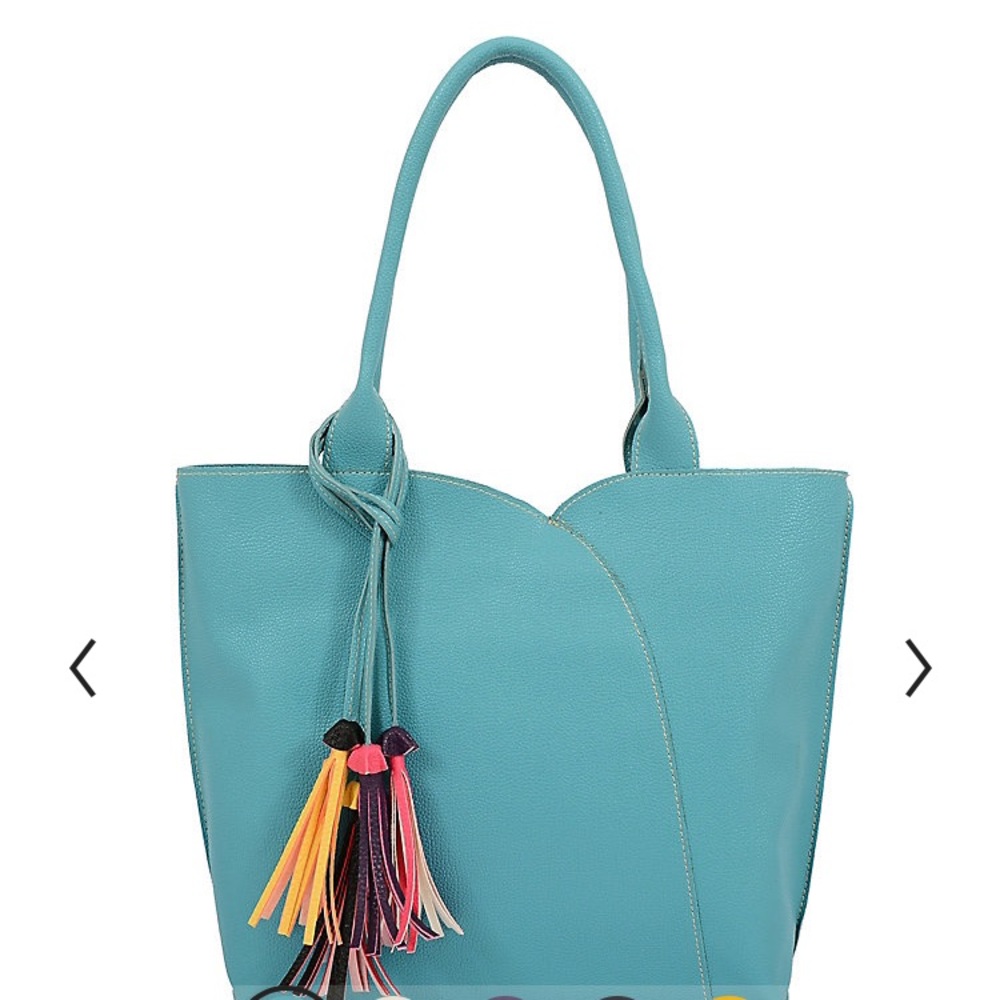 Elegant Teal Tote Bag with Tassel Accent